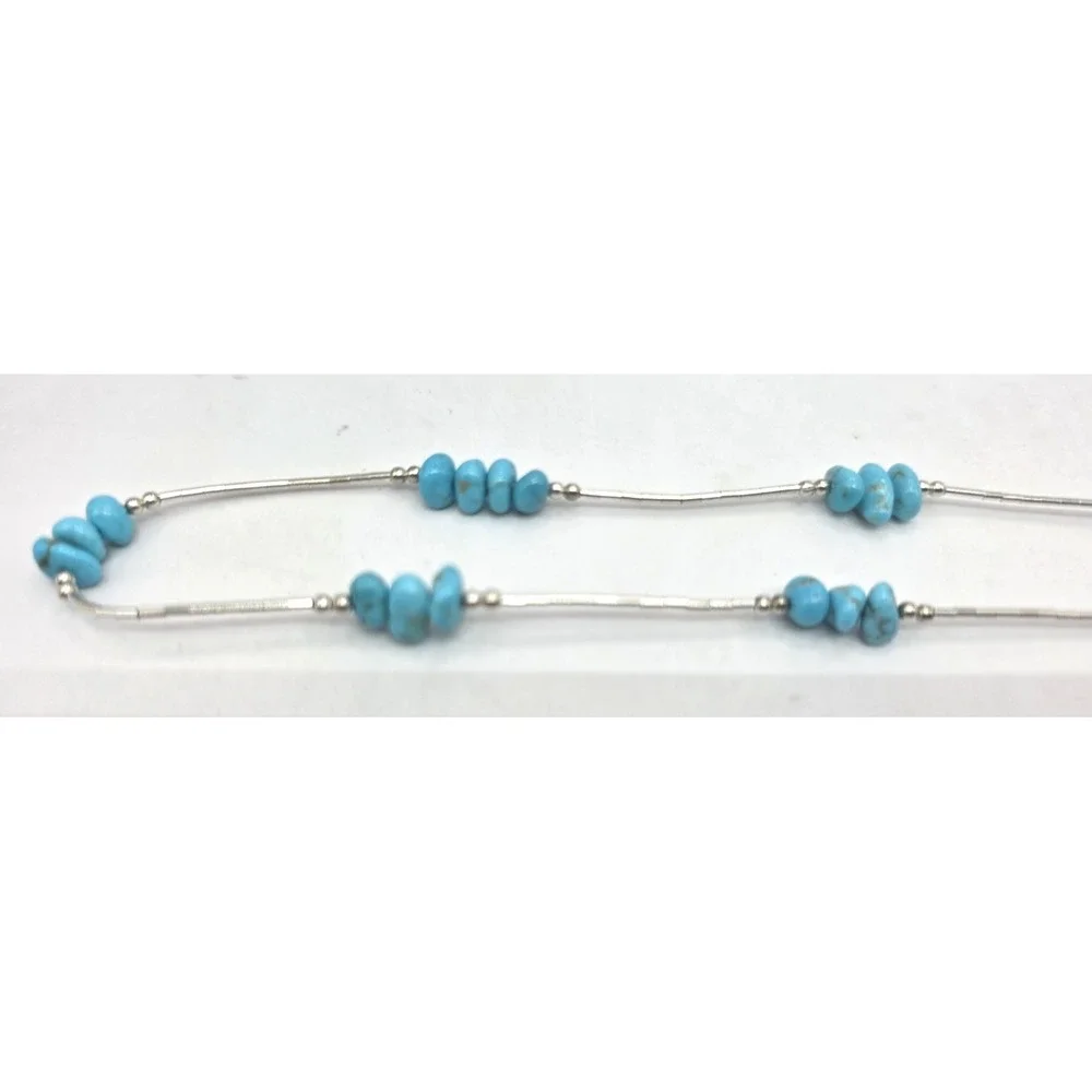 Genuine Turquoise Chips Liquid Silver 925 Necklace 18